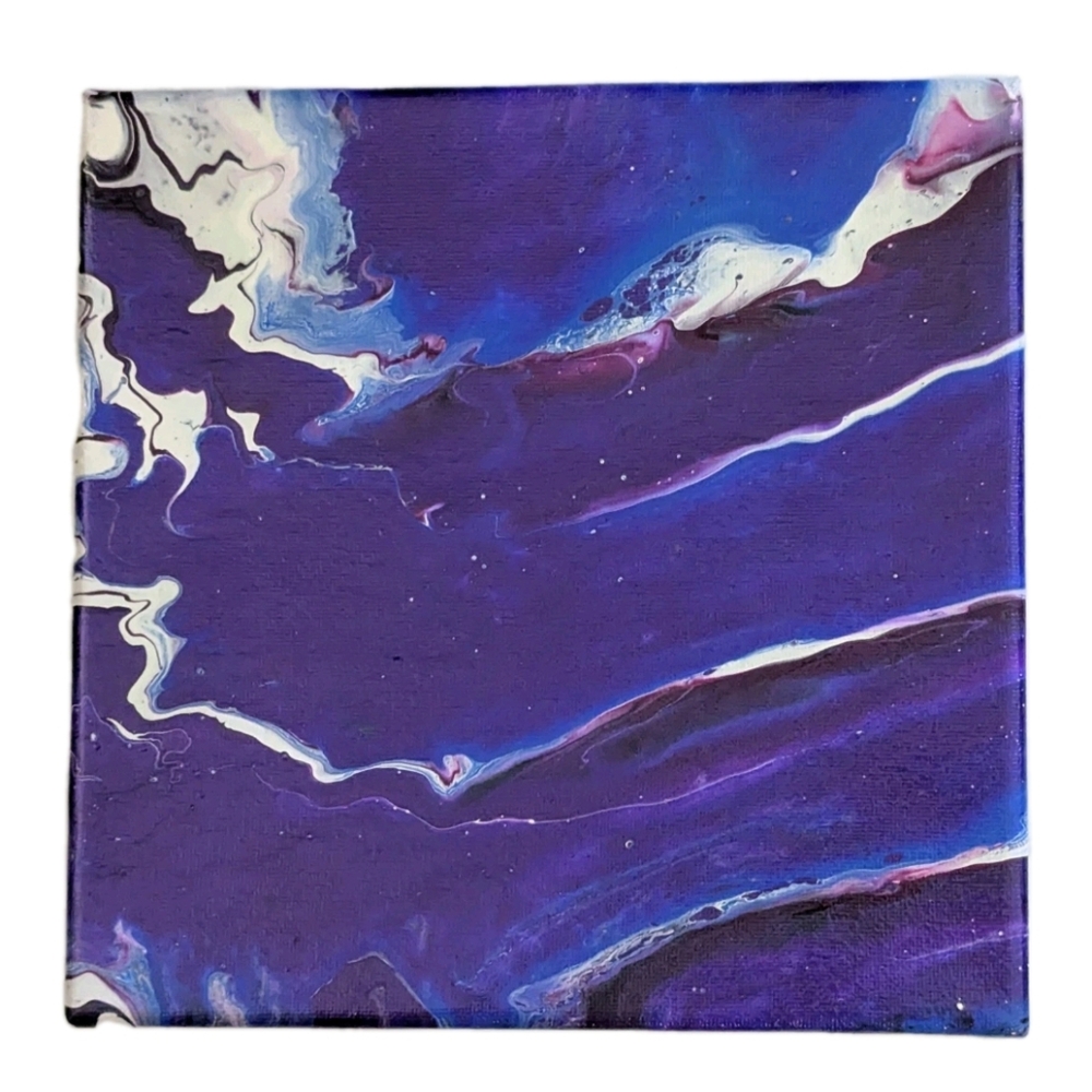 Abstract Fluid Pour Painting Iridescent Purple 8 X 8 Canvas Home Decor Art Blue